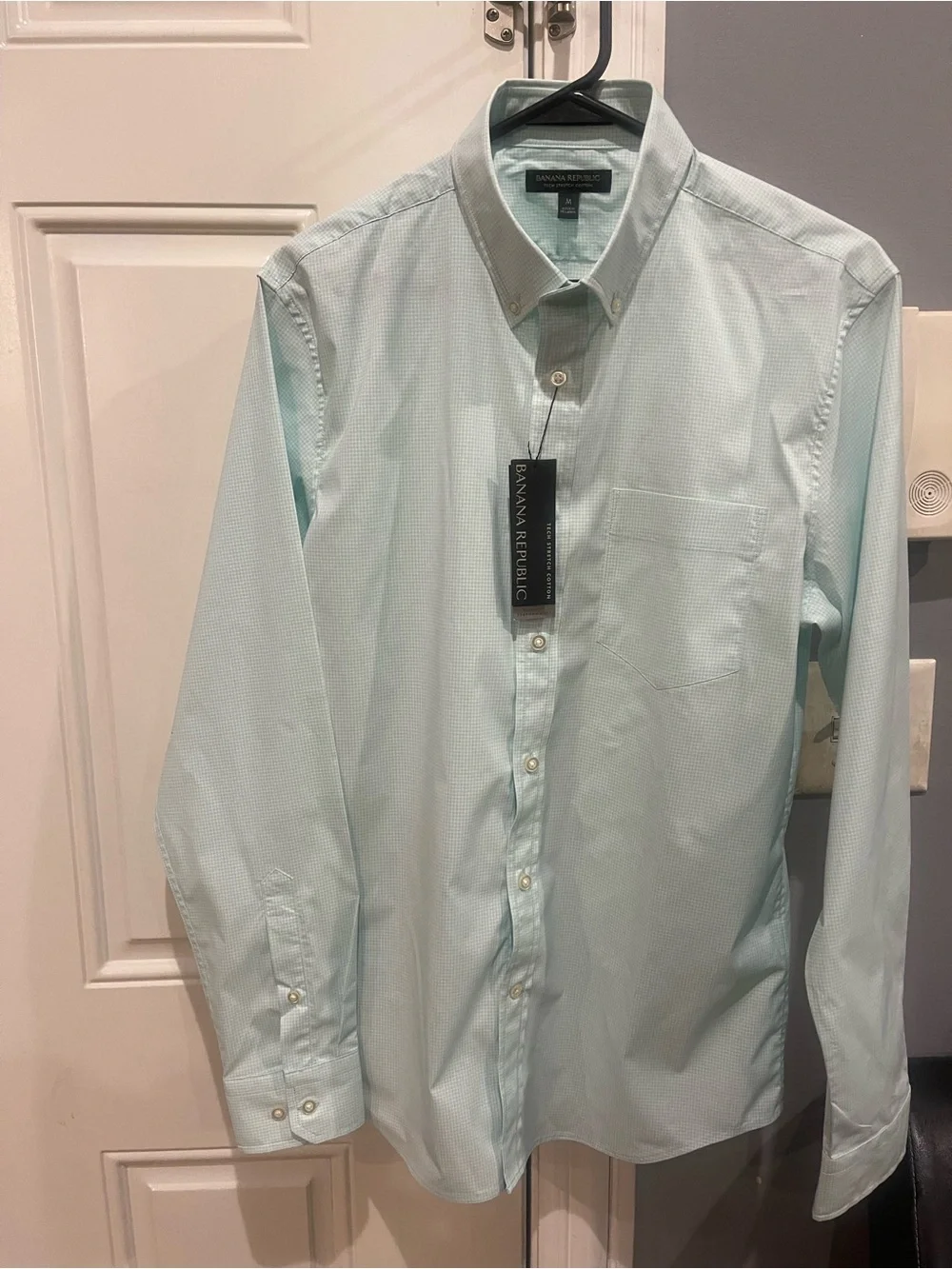 NWT Banana Republic Men's Mint Green Micro-check Button-Down Dress Shirt Sz M